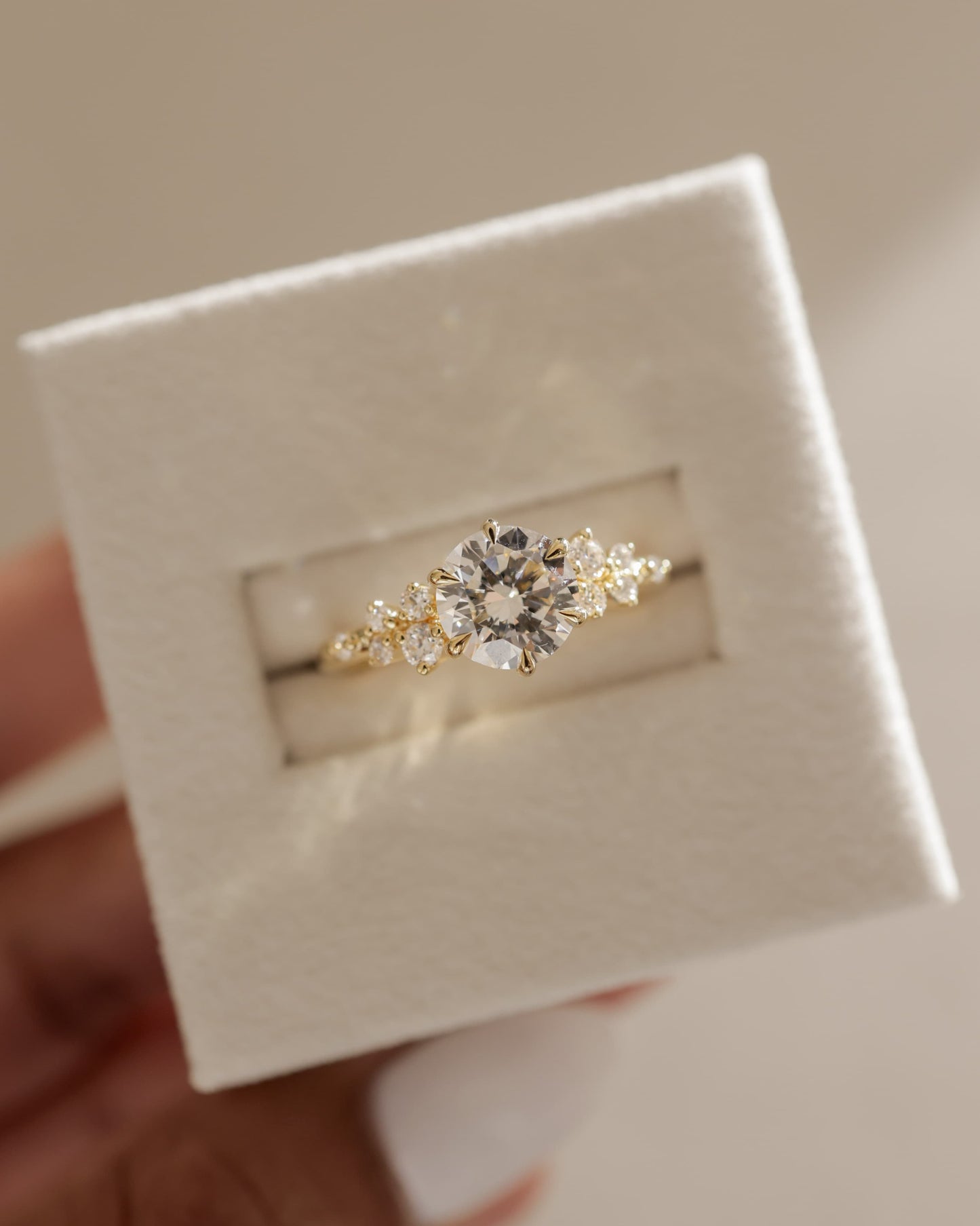 Molly - Round Claw Solitaire with Clustered Round Shoulder Stones Engagement Ring - Platinum