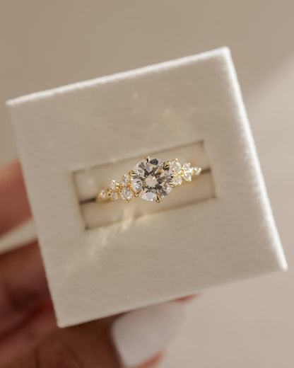 Molly - Round Claw Solitaire with Clustered Round Shoulder Stones Engagement Ring - Rose Gold