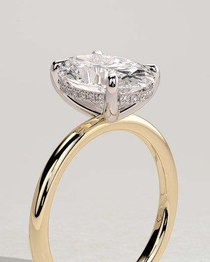 Emma - Classic Oval Claw Solitaire with Hidden Halo Engagement Ring - Yellow Two-Tone