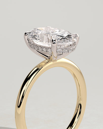 Emma - Classic Oval Claw Solitaire with Hidden Halo Engagement Ring - Yellow Two-Tone