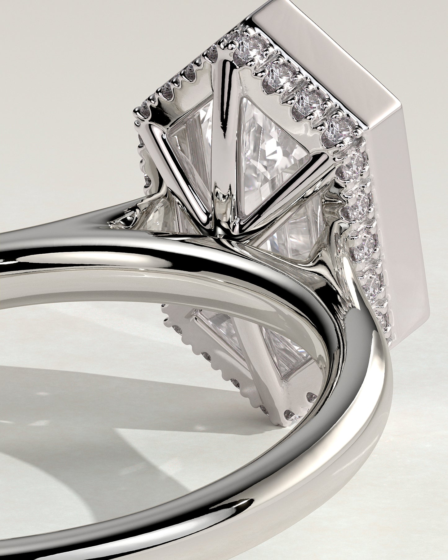 Gloria - Elongated Hexagon Bezel Solitaire with Hidden Halo and Cathedral High Setting Engagement Ring - Platinum - White Gold / Platinum 2ct