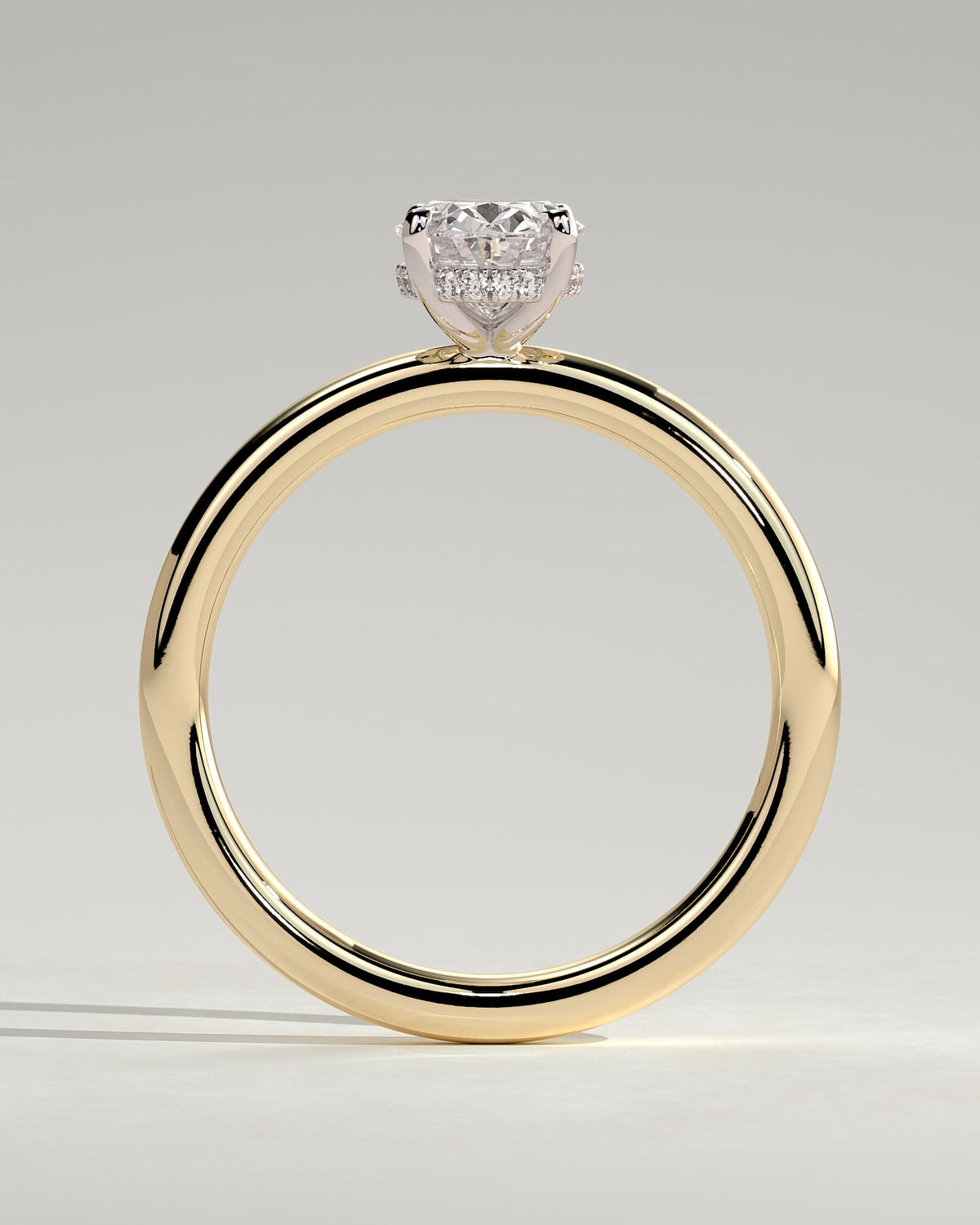 Emma - Classic Oval Claw Solitaire with Hidden Halo Engagement Ring - Yellow Two-Tone