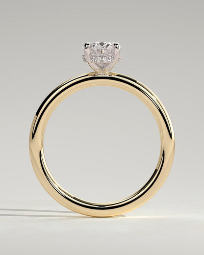 Emma - Classic Oval Claw Solitaire with Hidden Halo Engagement Ring - Yellow Two-Tone