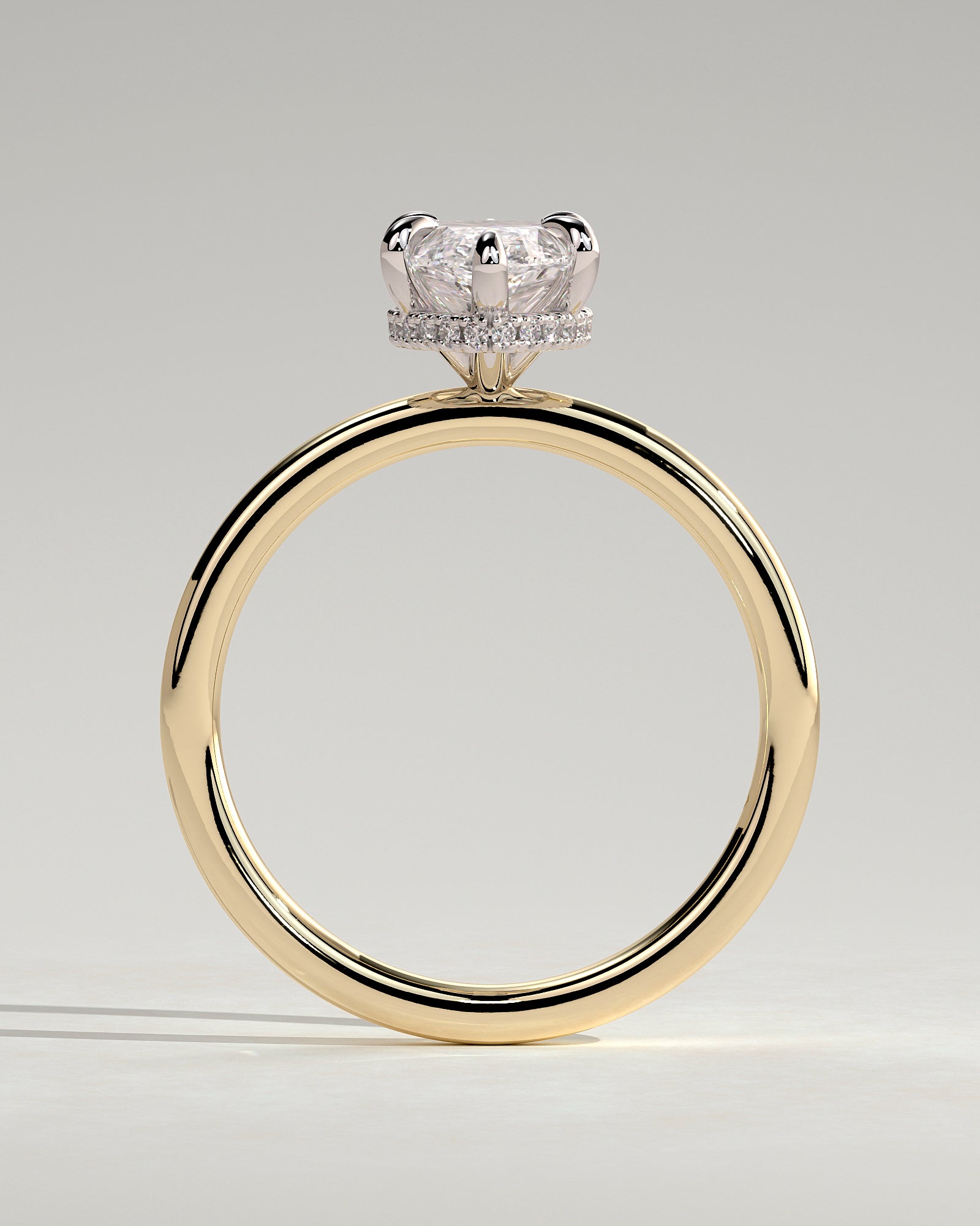 Claire - Marquise Claw Solitaire with Wrap Around Hidden Halo Engagement Ring - Yellow Two-Tone - Yellow Two-Tone 2ct