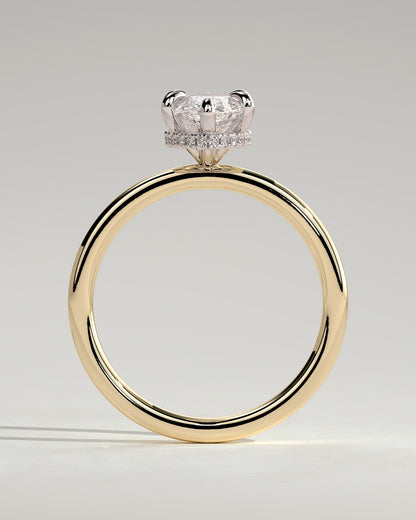 Claire - Marquise Claw Solitaire with Wrap Around Hidden Halo Engagement Ring - Yellow Two-Tone