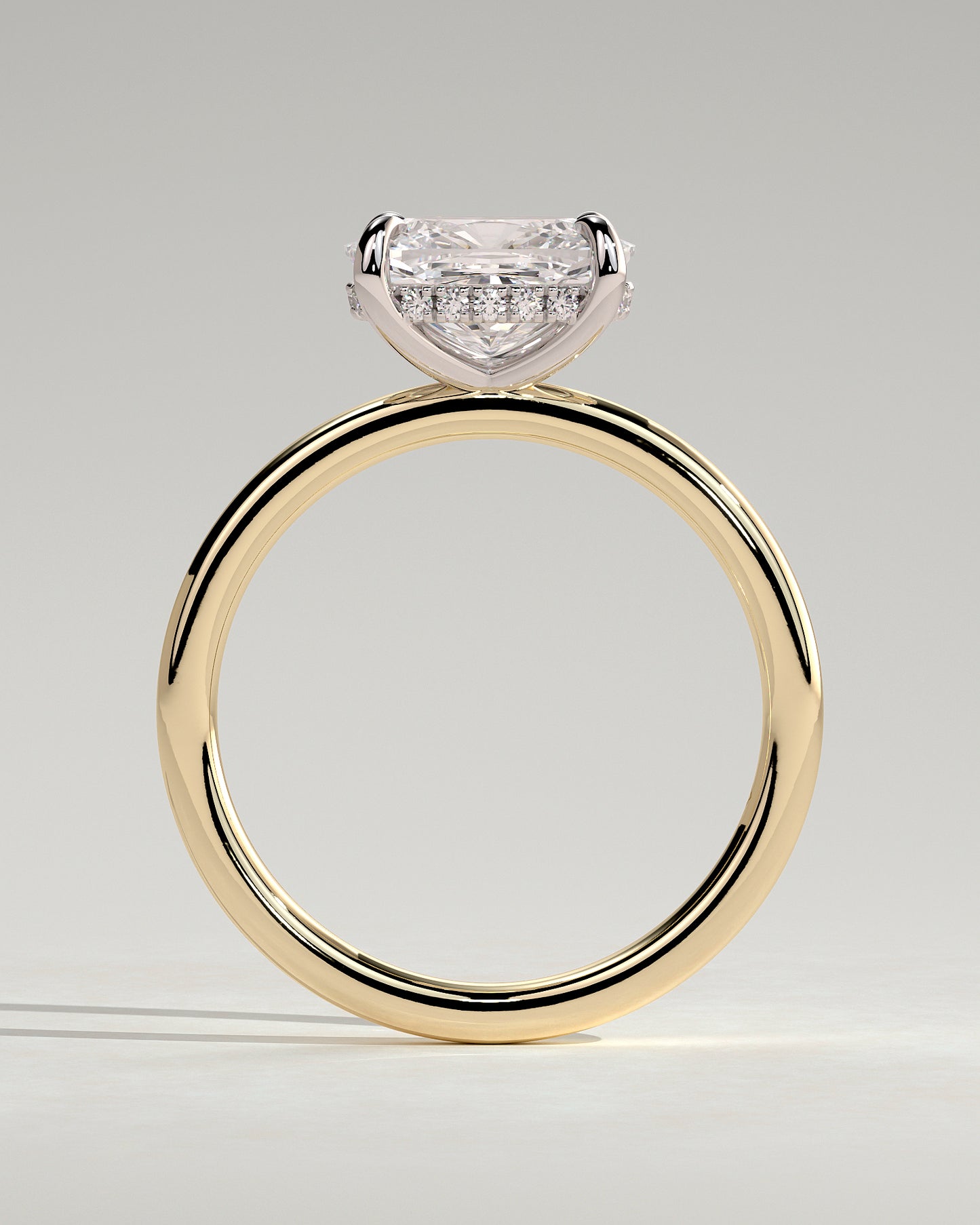 Frida - Elongated Cushion East West Claw Solitaire with Hidden Halo Engagement Ring - Yellow Two-Tone - Yellow Two-Tone 2ct