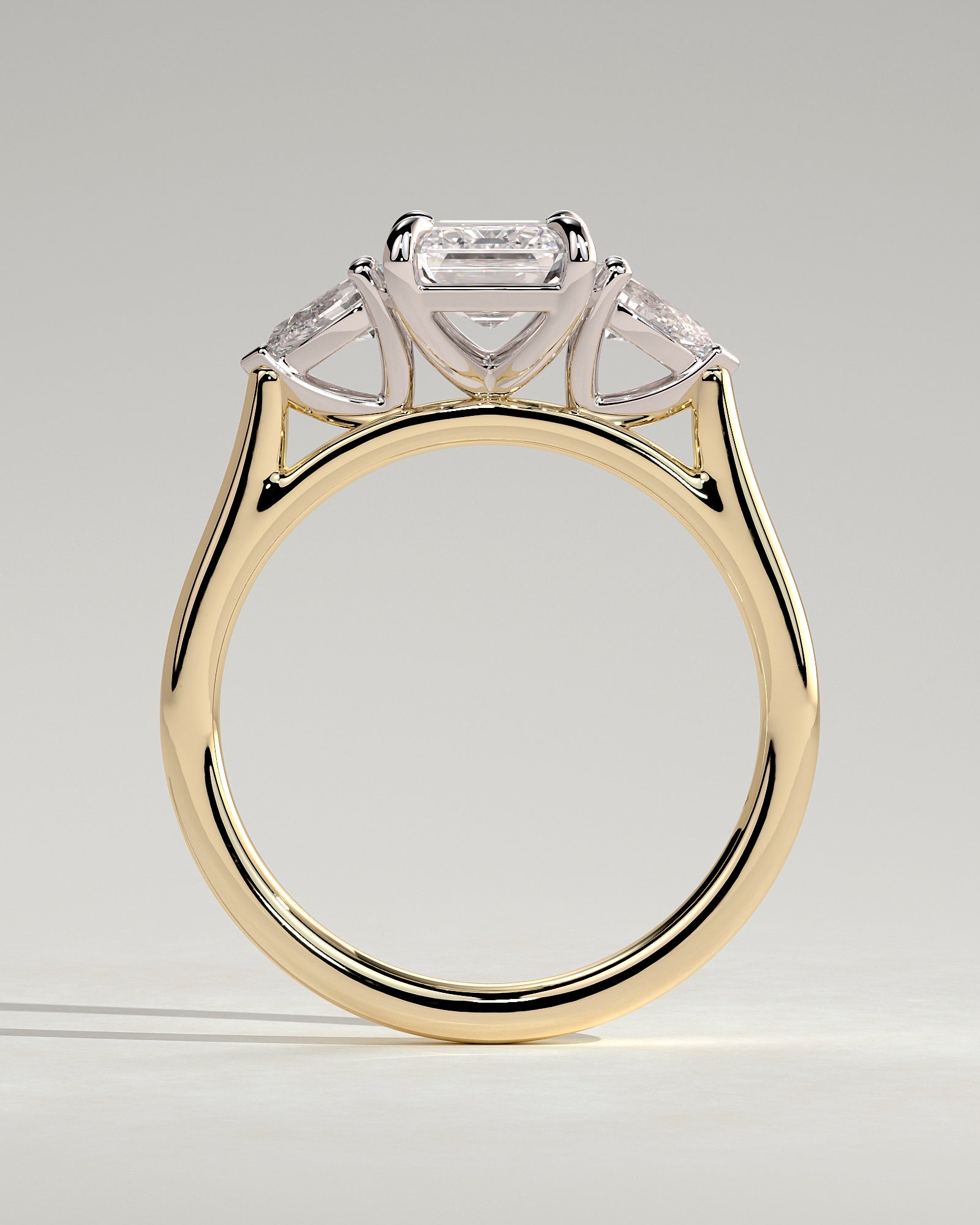 Davina - Emerald Claw Trilogy with Pear Side Stones and Cathedral Setting Engagement Ring - Yellow Two-Tone - Yellow Two-Tone 2ct
