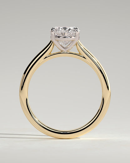 Hilary - Oval Claw Solitaire with Cathedral High Setting Engagement Ring - Yellow Two-Tone