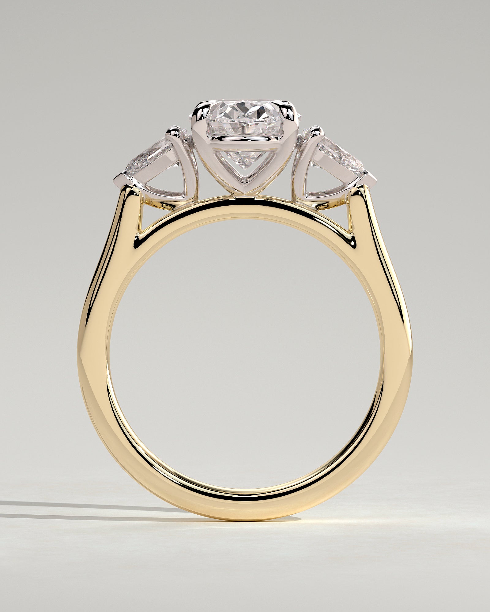Alexia - Oval Claw Trilogy with Pear Side Stones and Cathedral Setting Engagement Ring - Yellow Two-Tone - Yellow Two-Tone 2ct