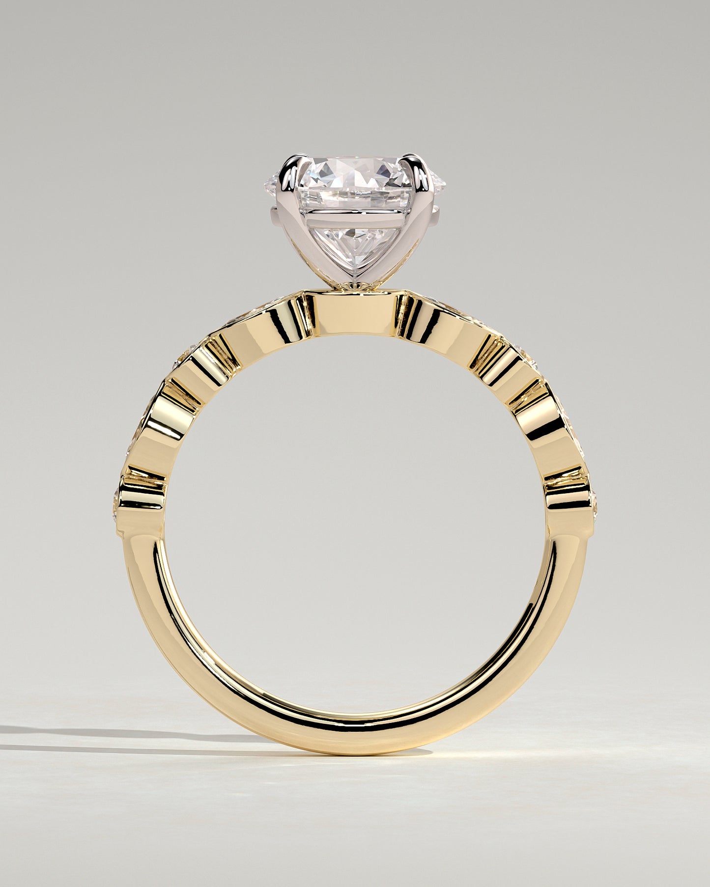 Cartia - Round Claw Solitaire with Round-Marquise Bezel Accent Stones Engagement Ring - Yellow Two-Tone - Yellow Two-Tone 2ct