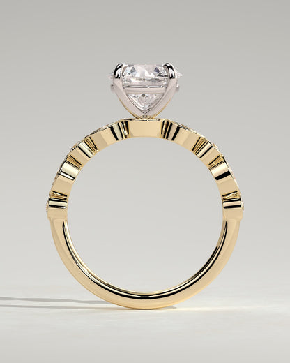 Cartia - Round Claw Solitaire with Round-Marquise Bezel Accent Stones Engagement Ring - Yellow Two-Tone