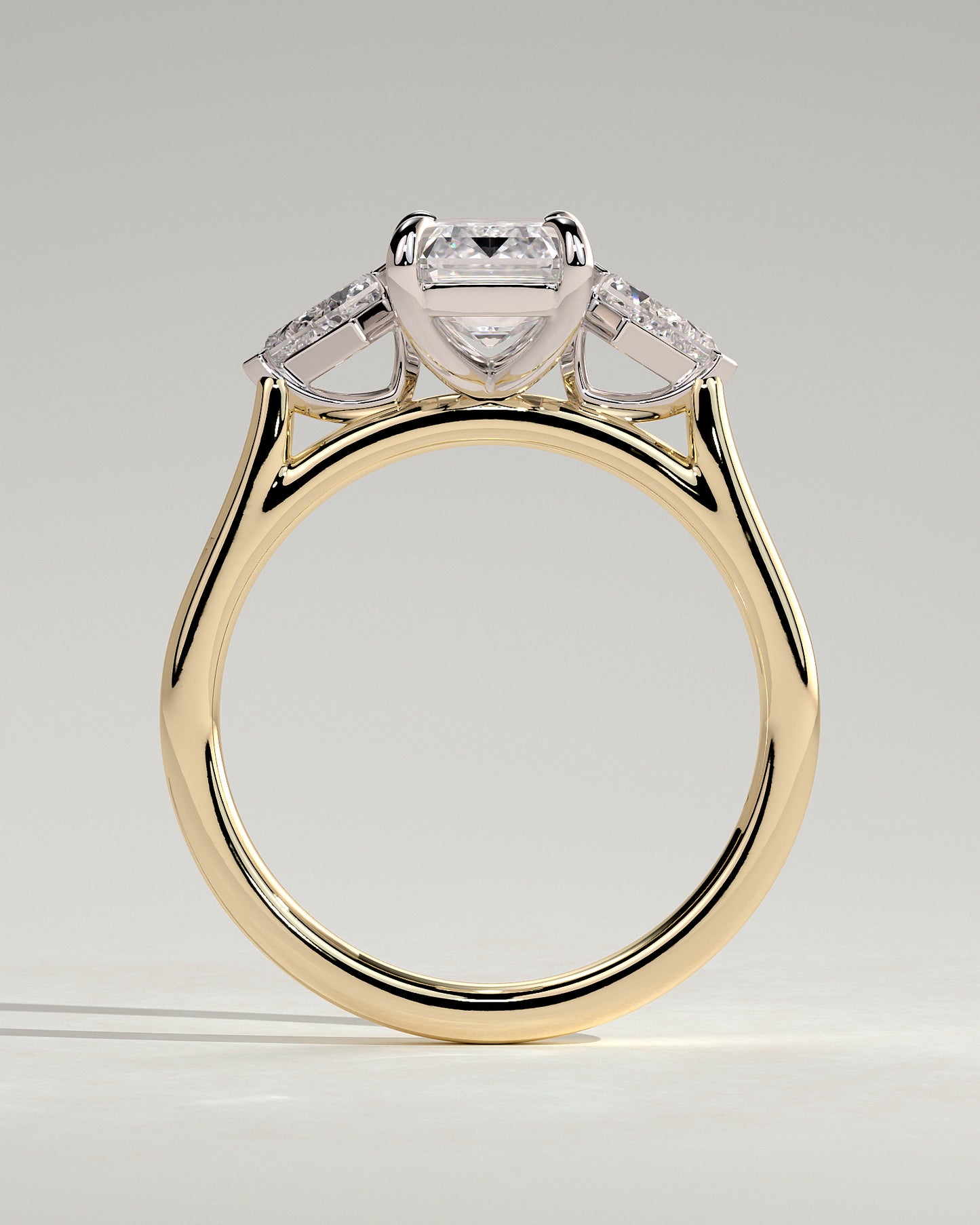 Elphie - Emerald Claw Trilogy with Kite Side Stones Engagement Ring - Yellow Two-Tone - Yellow Two-Tone 2ct