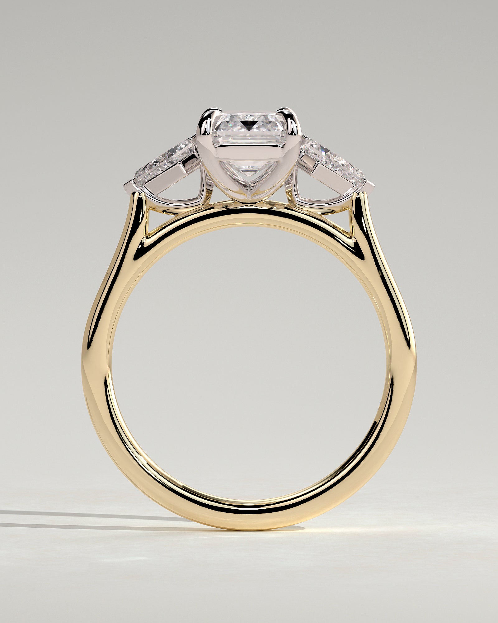 Elphie - Emerald Claw Trilogy with Kite Side Stones Engagement Ring - Yellow Two-Tone - Yellow Two-Tone 2ct