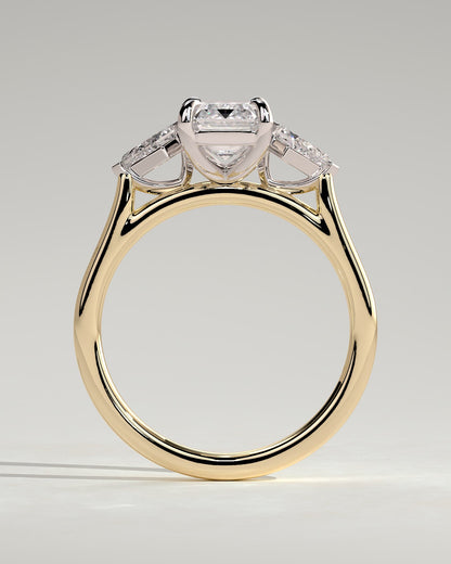 Elphie - Emerald Claw Trilogy with Kite Side Stones Engagement Ring - Yellow Two-Tone