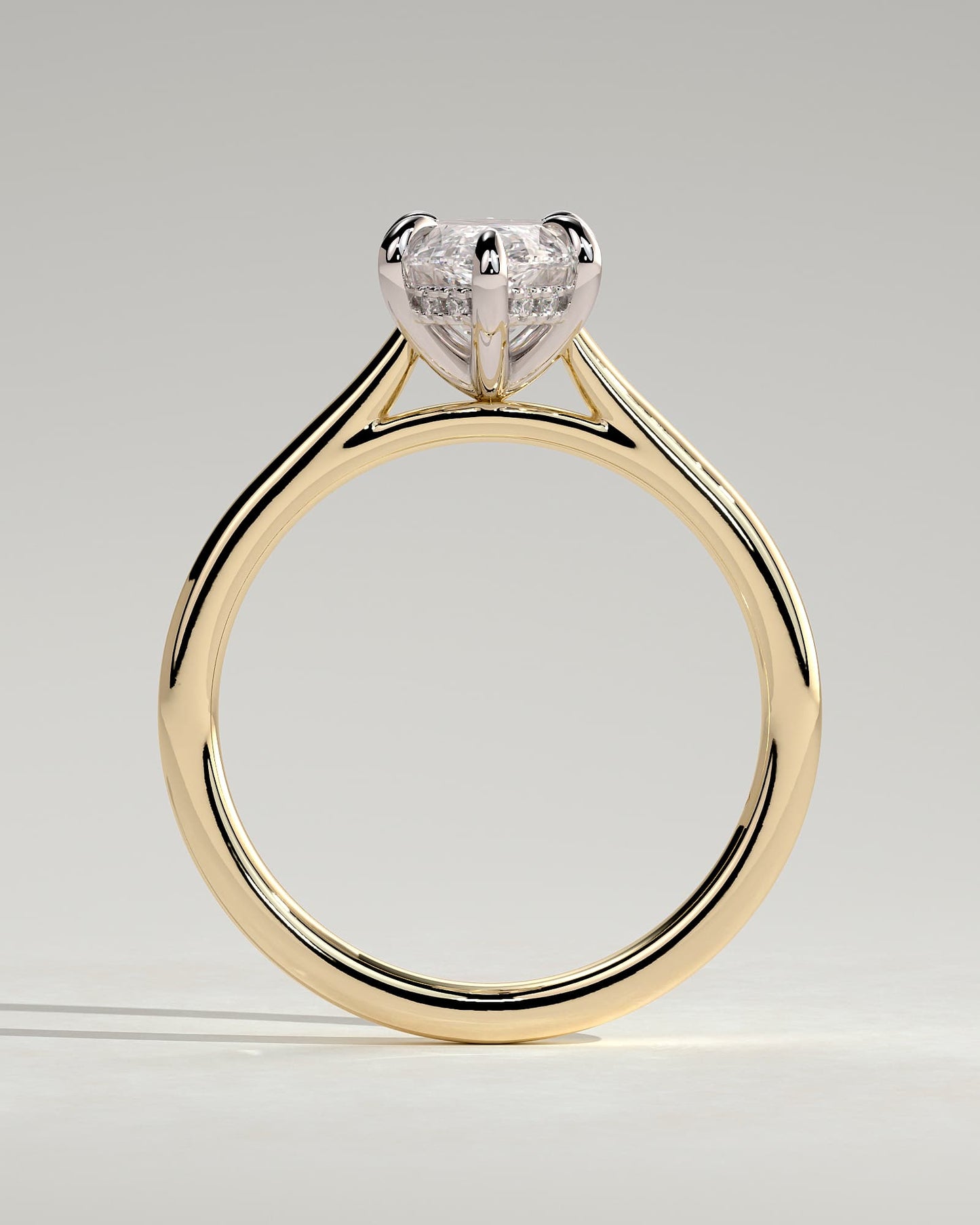 Jenna - Marquise Claw Solitaire with Hidden Halo and Cathedral High Setting Engagement Ring - Yellow Two-Tone