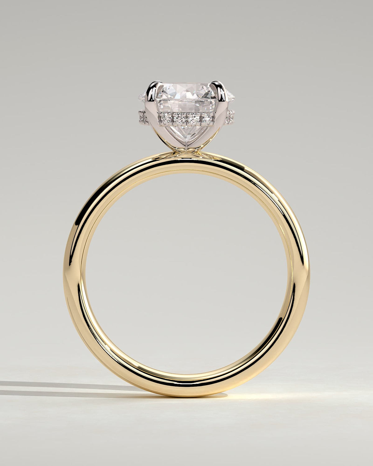 Kylie - Statement Round Claw Solitaire with Cigar Band and Hidden Halo Engagement Ring - Yellow Two-Tone