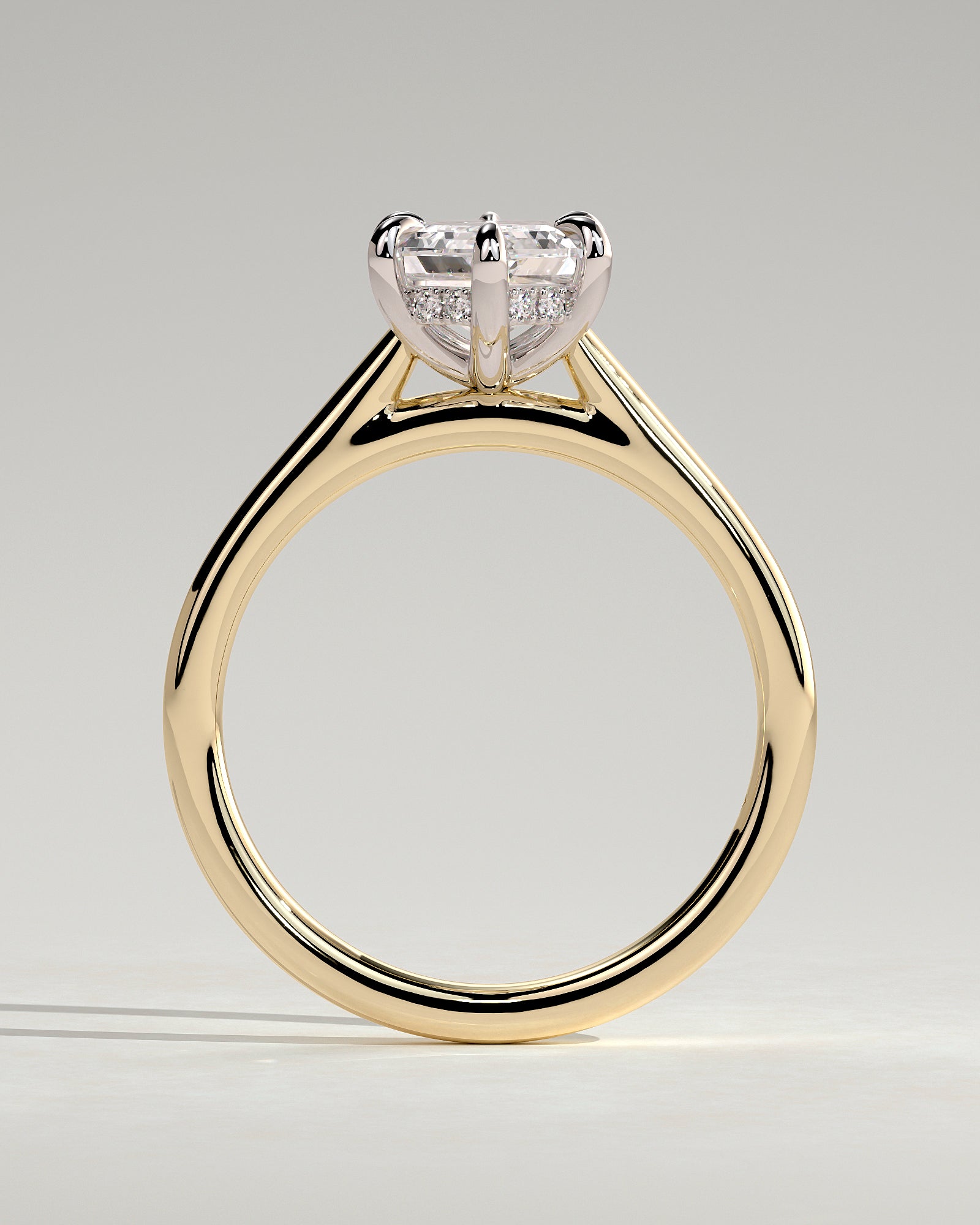 Anastasia - Elongated Hexagon Claw Solitaire with Hidden Halo and Cathedral High Setting Engagement Ring - Yellow Two-Tone - Yellow Two-Tone 2ct