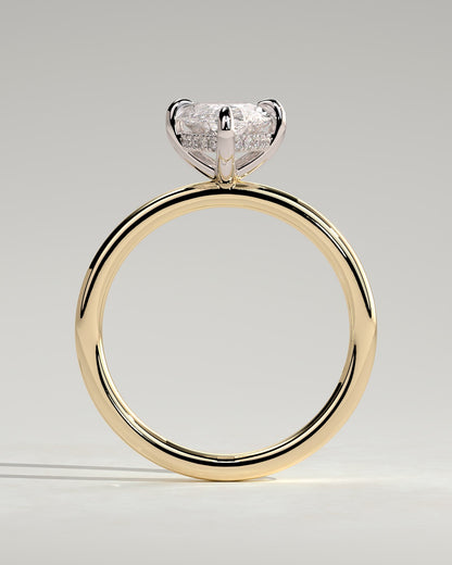 Hellen - Marquise Claw Solitaire with Hidden Halo Engagement Ring - Yellow Two-Tone
