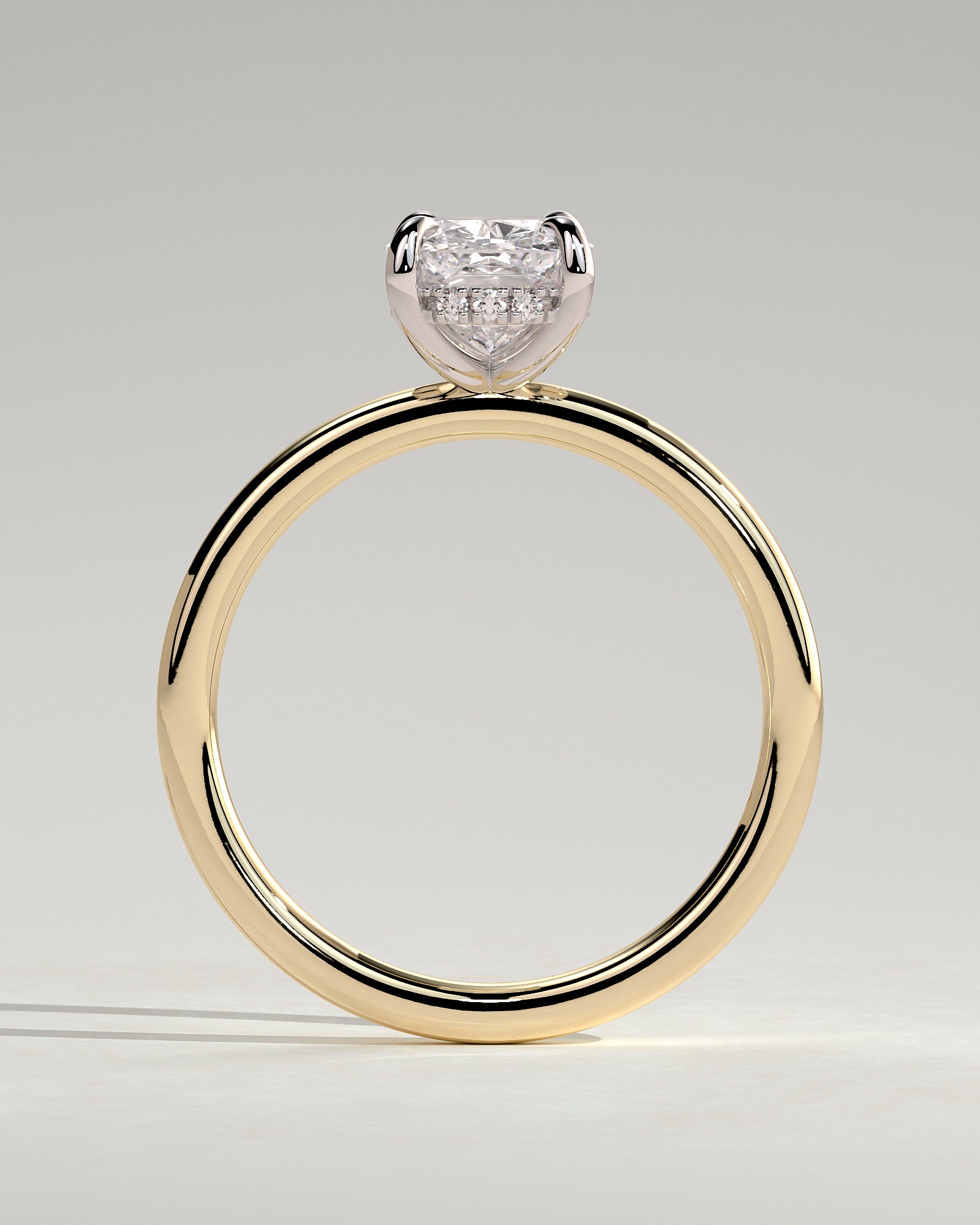 Ava - Elongated Cushion Claw Solitaire with Hidden Halo Engagement Ring - Yellow Two-Tone - Yellow Two-Tone 2ct