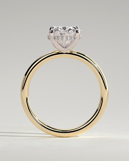 Emma - Classic Oval Claw Solitaire with Hidden Halo Engagement Ring - Yellow Two-Tone