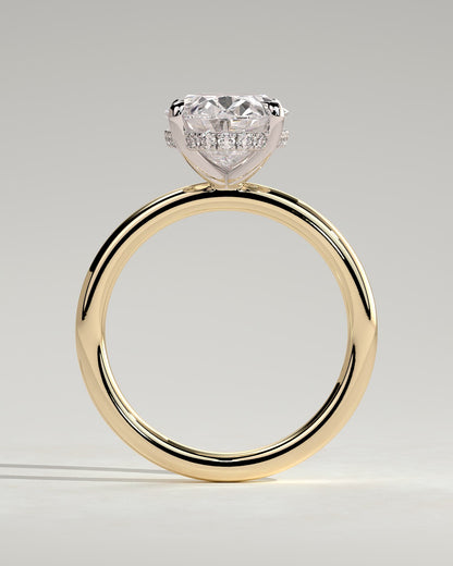 Emma - Classic Oval Claw Solitaire with Hidden Halo Engagement Ring - Yellow Two-Tone