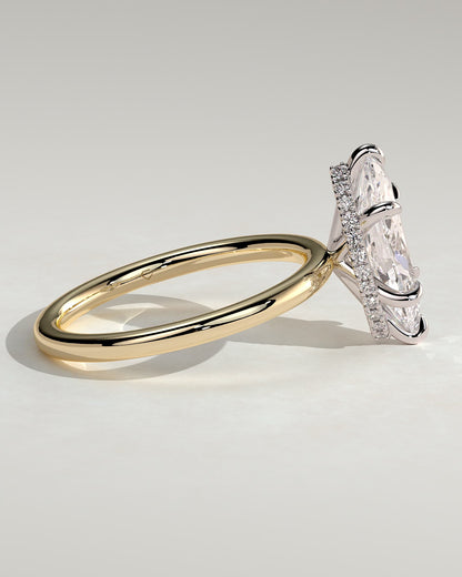 Claire - Marquise Claw Solitaire with Wrap Around Hidden Halo Engagement Ring - Yellow Two-Tone