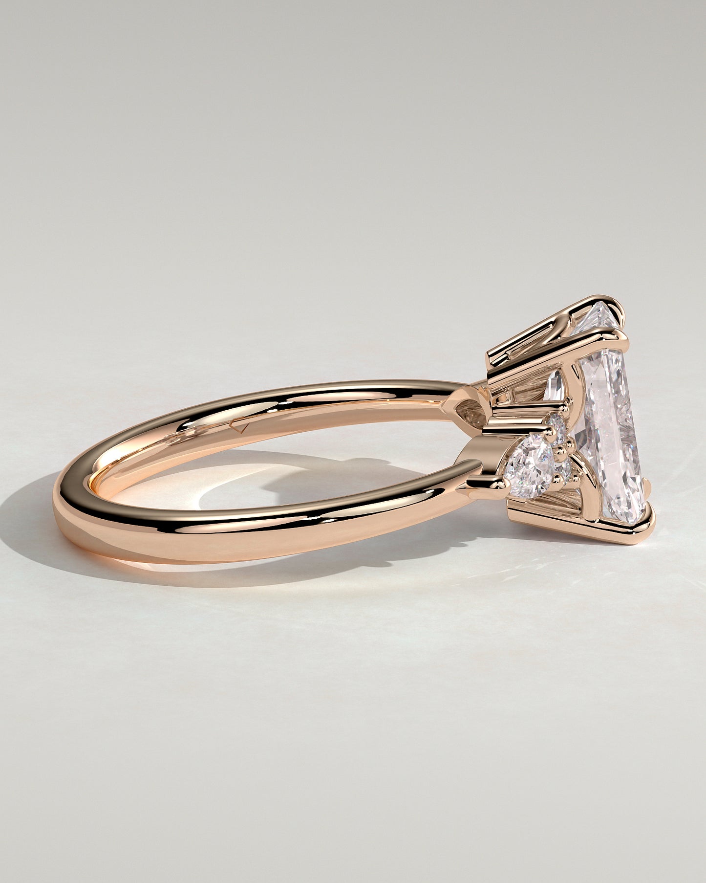 Heidi - Radiant Claw Solitaire with Pear Accents and Round Shoulder Stones Engagement Ring - Rose Gold - Rose Gold 2ct