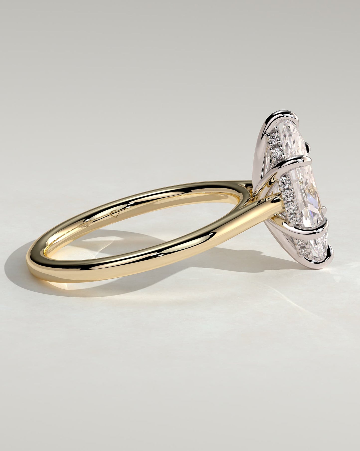 Jenna - Marquise Claw Solitaire with Hidden Halo and Cathedral High Setting Engagement Ring - Yellow Two-Tone