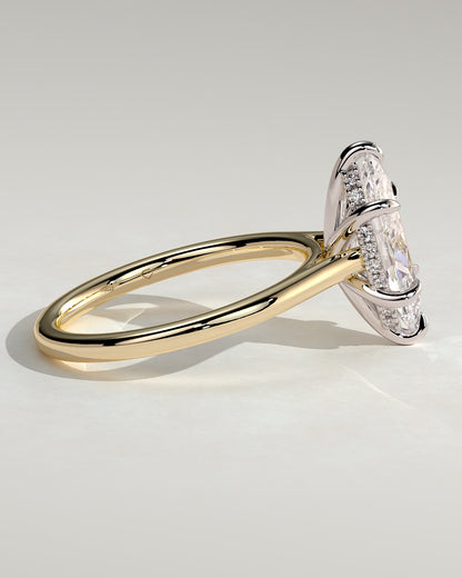 Jenna - Marquise Claw Solitaire with Hidden Halo and Cathedral High Setting Engagement Ring - Yellow Two-Tone