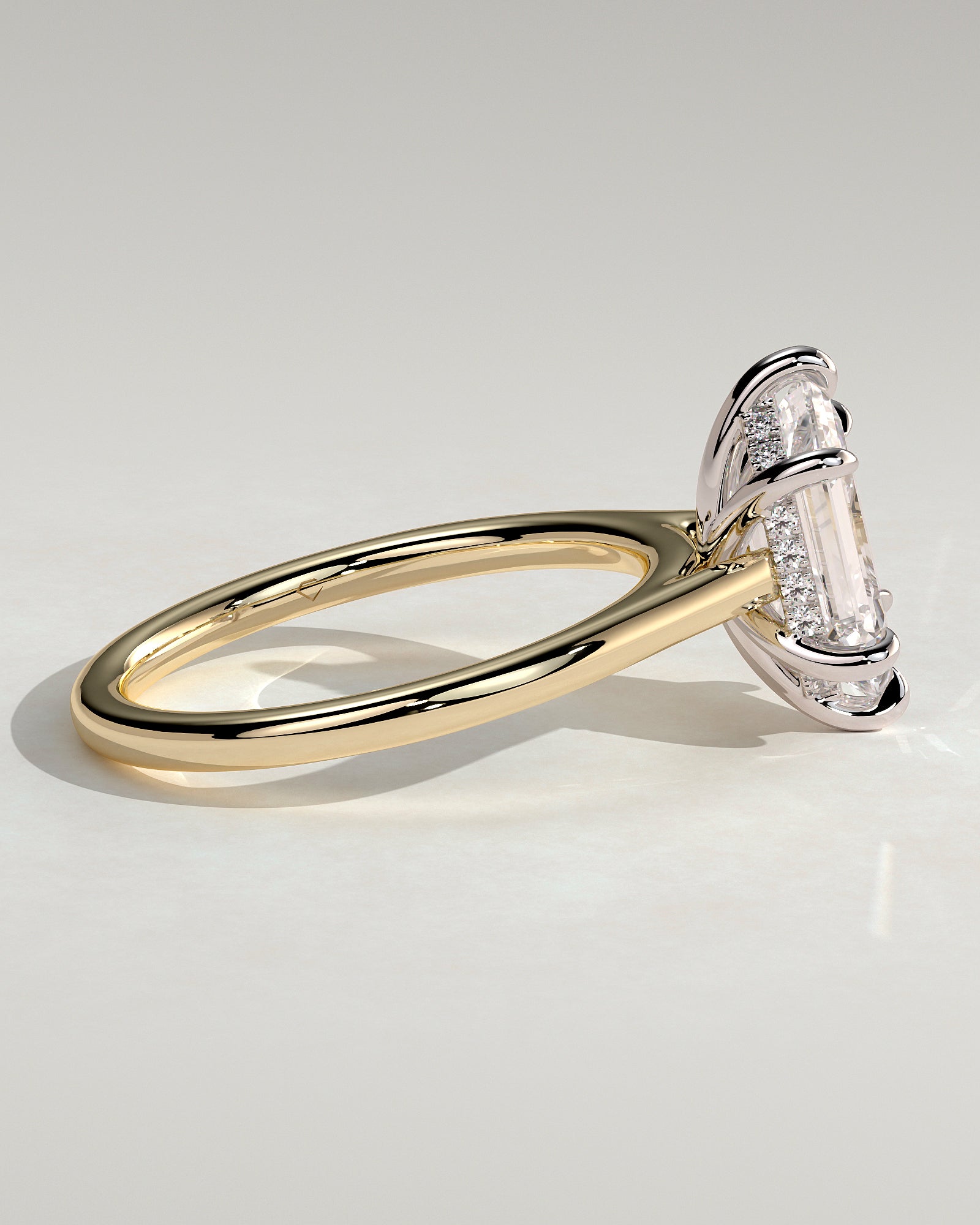 Anastasia - Elongated Hexagon Claw Solitaire with Hidden Halo and Cathedral High Setting Engagement Ring - Yellow Two-Tone - Yellow Two-Tone 2ct