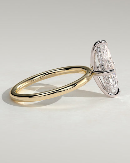 Hellen - Marquise Claw Solitaire with Hidden Halo Engagement Ring - Yellow Two-Tone