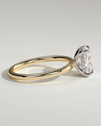 Ava - Elongated Cushion Claw Solitaire with Hidden Halo Engagement Ring - Yellow Two-Tone