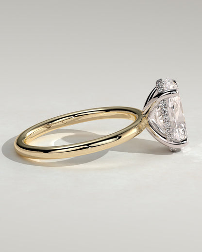 Emma - Classic Oval Claw Solitaire with Hidden Halo Engagement Ring - Yellow Two-Tone