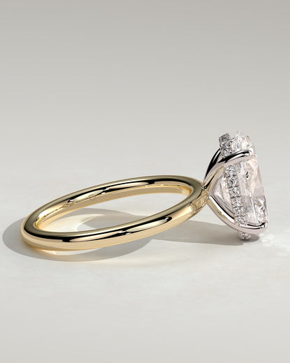 Emma - Classic Oval Claw Solitaire with Hidden Halo Engagement Ring - Yellow Two-Tone