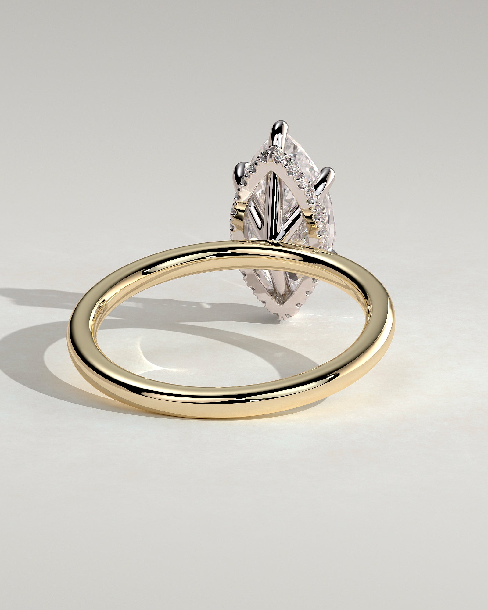 Claire - Marquise Claw Solitaire with Wrap Around Hidden Halo Engagement Ring - Yellow Two-Tone - Yellow Two-Tone 2ct