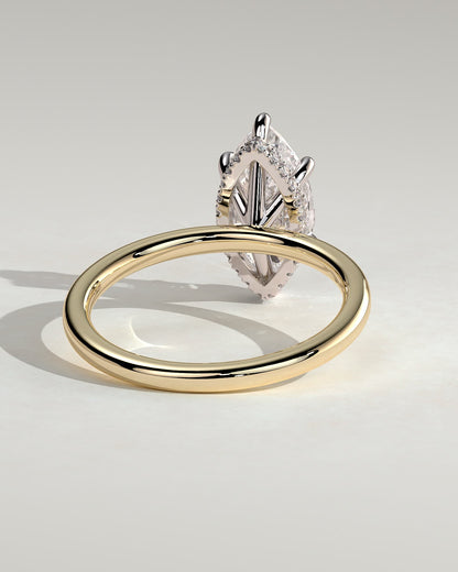 Claire - Marquise Claw Solitaire with Wrap Around Hidden Halo Engagement Ring - Yellow Two-Tone