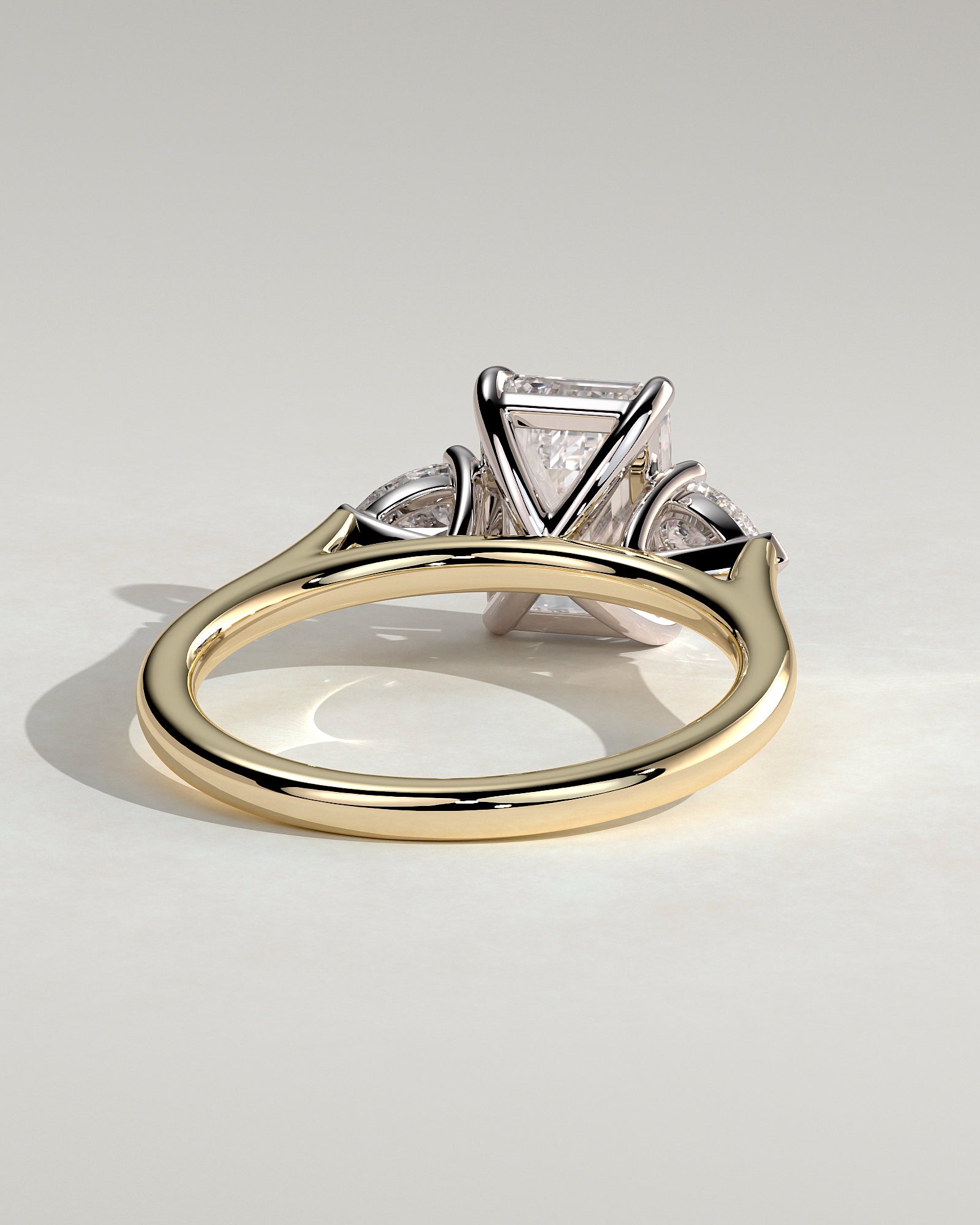 Davina - Emerald Claw Trilogy with Pear Side Stones and Cathedral Setting Engagement Ring - Yellow Two-Tone - Yellow Two-Tone 2ct