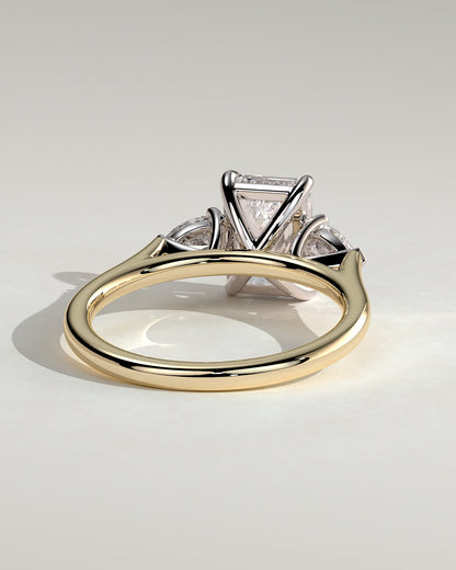 Davina - Emerald Claw Trilogy with Pear Side Stones and Cathedral Setting Engagement Ring - Yellow Two-Tone