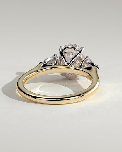 Alexia - Oval Claw Trilogy with Pear Side Stones and Cathedral Setting Engagement Ring - Yellow Two-Tone - yellow two-tone - Lara Jewels