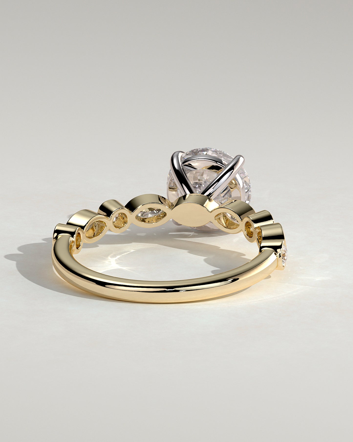 Cartia - Round Claw Solitaire with Round-Marquise Bezel Accent Stones Engagement Ring - Yellow Two-Tone - Yellow Two-Tone 2ct