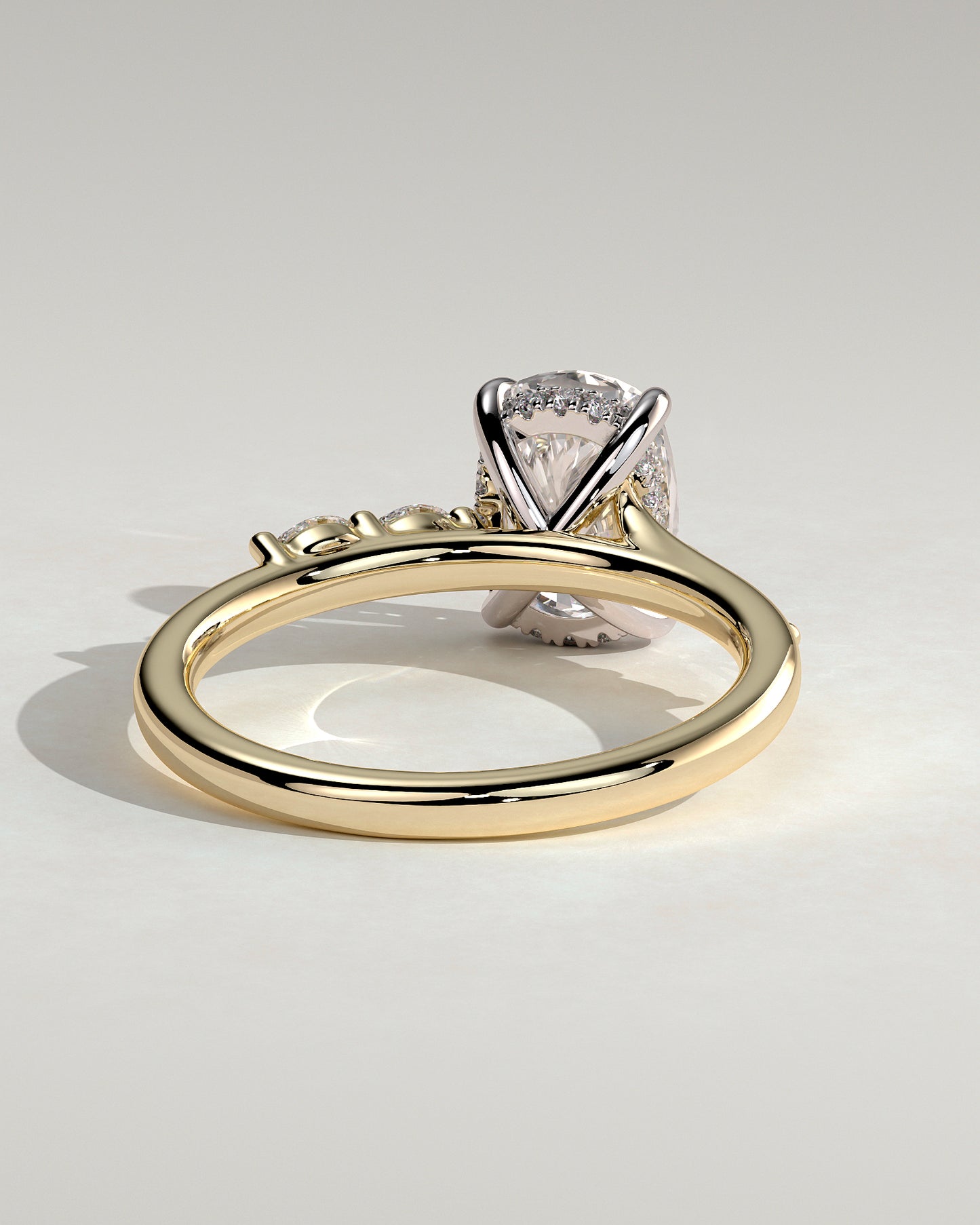 Elle - Elongated Cushion Claw Solitaire with Hidden Halo, Opposing Marquise Accents and Cathedral High Setting Engagement Ring - Yellow Two-Tone - Yellow Two-Tone 2ct