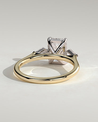 Elphie - Emerald Claw Trilogy with Kite Side Stones Engagement Ring - Yellow Two-Tone