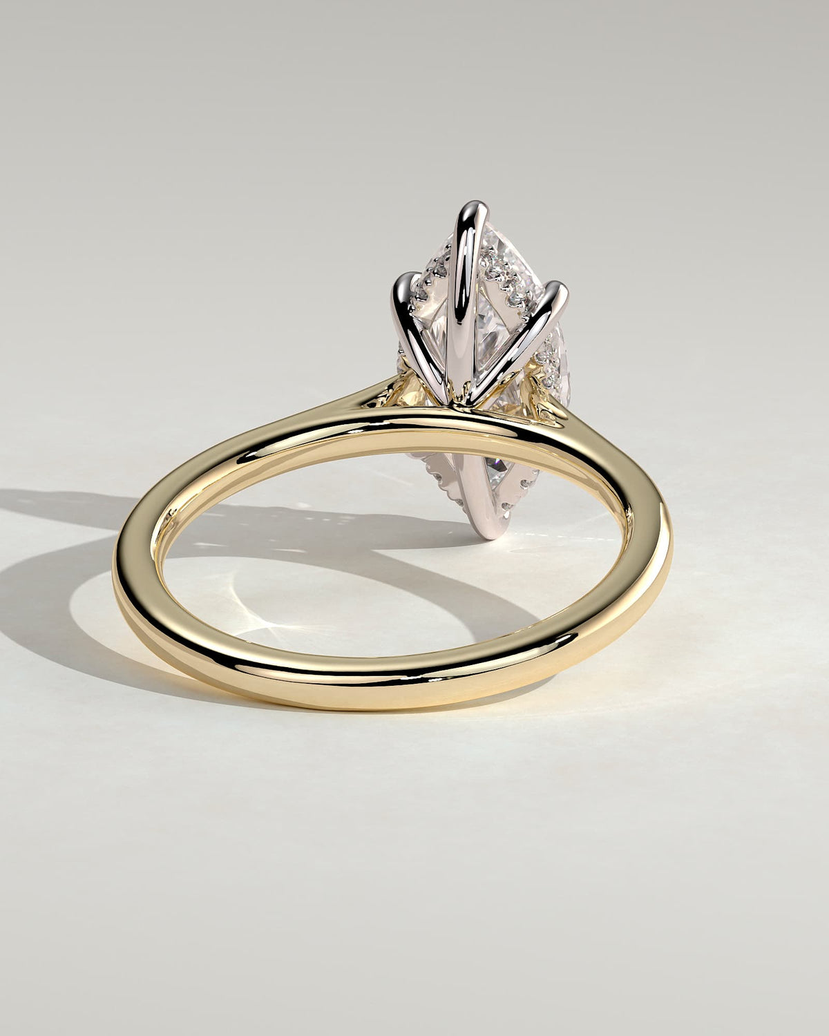 Jenna - Marquise Claw Solitaire with Hidden Halo and Cathedral High Setting Engagement Ring - Yellow Two-Tone