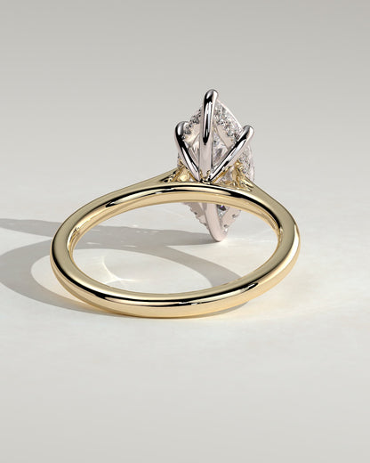 Jenna - Marquise Claw Solitaire with Hidden Halo and Cathedral High Setting Engagement Ring - Yellow Two-Tone