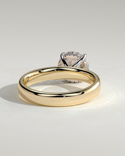 Kylie - Statement Round Claw Solitaire with Cigar Band and Hidden Halo Engagement Ring - Yellow Two-Tone