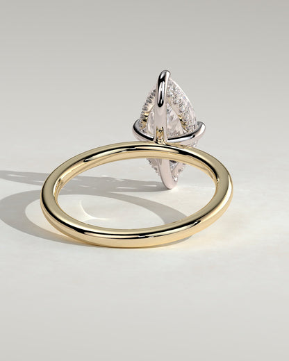 Hellen - Marquise Claw Solitaire with Hidden Halo Engagement Ring - Yellow Two-Tone