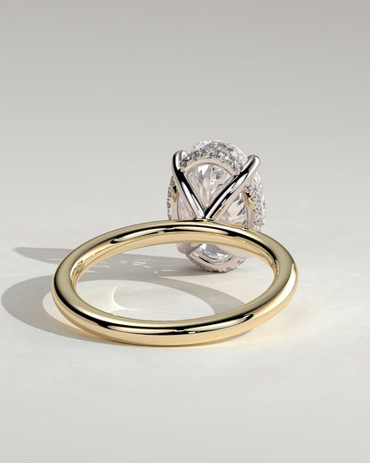 Emma - Classic Oval Claw Solitaire with Hidden Halo Engagement Ring - Yellow Two-Tone