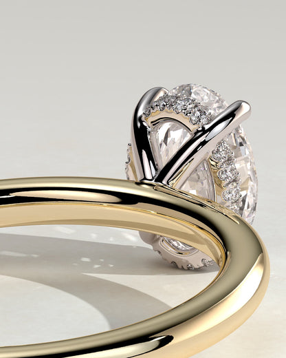 Emma - Classic Oval Claw Solitaire with Hidden Halo Engagement Ring - Yellow Two-Tone