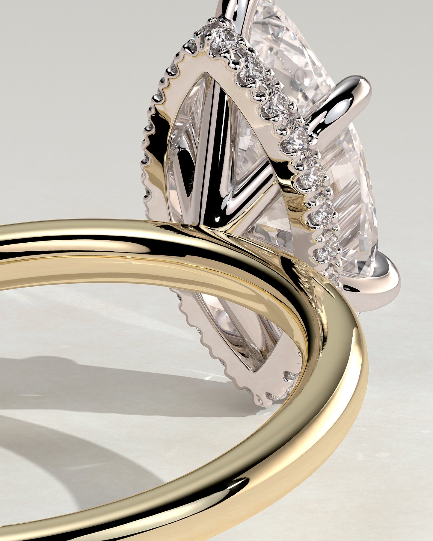 Claire - Marquise Claw Solitaire with Wrap Around Hidden Halo Engagement Ring - Yellow Two-Tone - Yellow Two-Tone 2ct