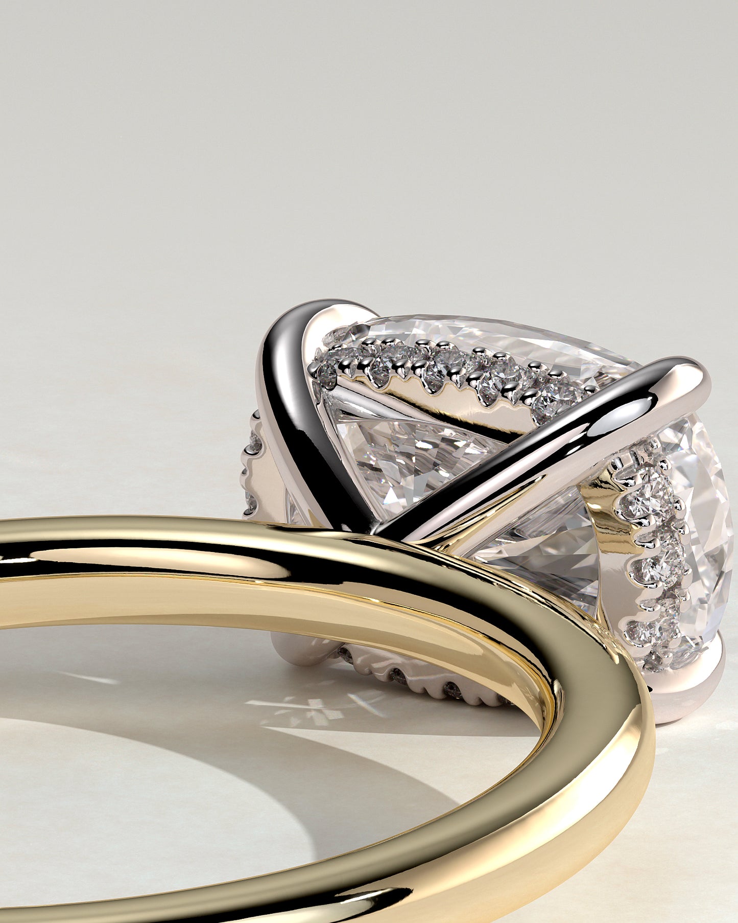 Frida - Elongated Cushion East West Claw Solitaire with Hidden Halo Engagement Ring - Yellow Two-Tone - Yellow Two-Tone 2ct